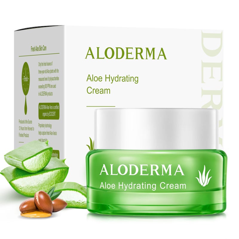 Aloderma Hydrating Face Cream for Dry Skin Made with 65% Organic Aloe Vera - Natural Hydration with Hyaluronic Acid & Arginine - Nourishing Aloe Vera Face Cream - Moisturizing Dry Skin Cream, 1.7oz - Image 1